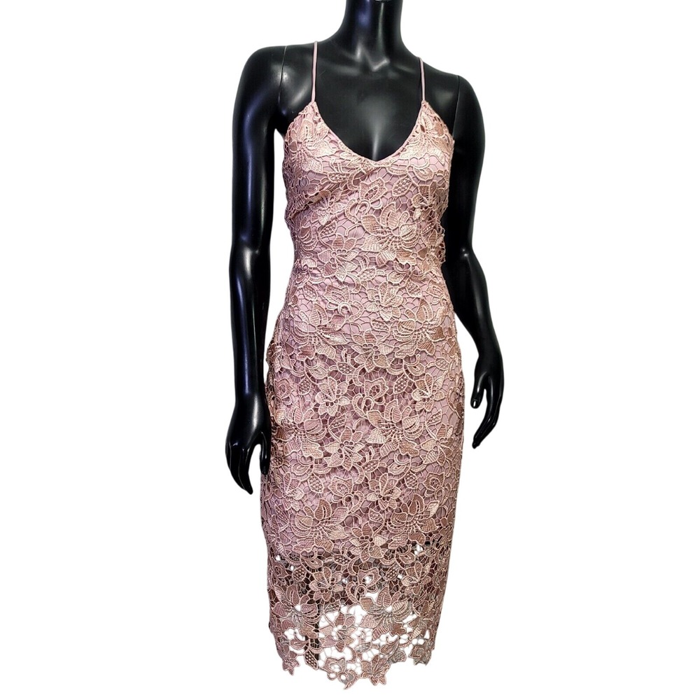 Mia‎ Paluzzi Womens 4 Dusty Rose Pink Crochet Lace Strappy Back Cocktail Dress